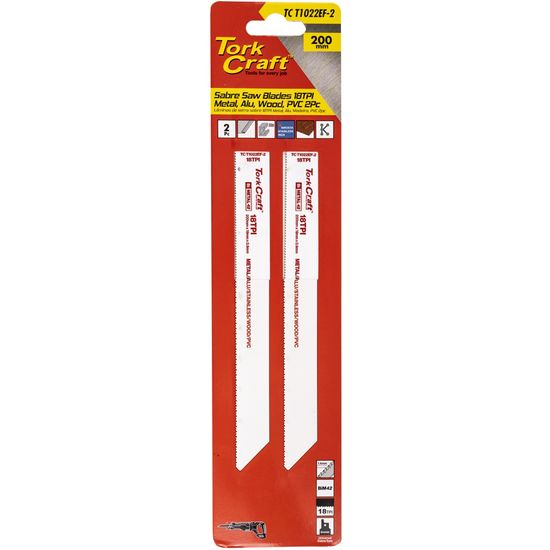 TORK CRAFT Sabre Saw Blade 200 X 1.4mm 18tpi Metal, Pvc 2pc